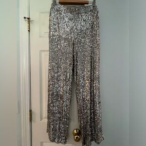 Cable & Gauge Silver sequin wide leg pants size medium
